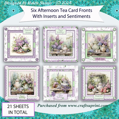 Six Afternoon Tea 7.5 Inch Card Fronts with Inserts and Sentiments