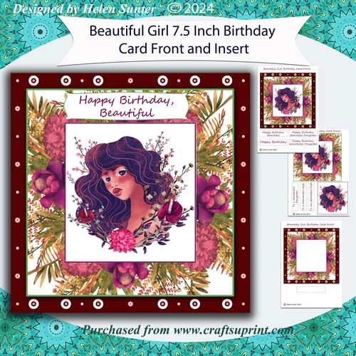 Beautiful Girl 7.5 Inch Card Front with Insert and Sentiments
