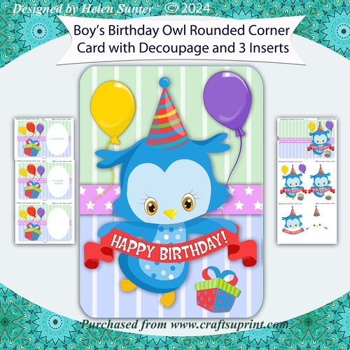 Boys 3D Decoupage Birthday Owl Card with Inserts