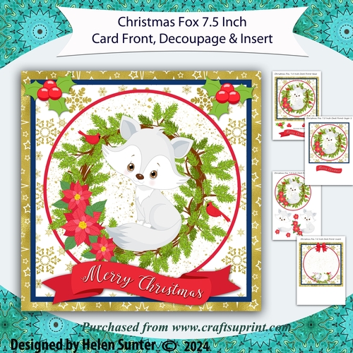 Christmas Fox 7.5 Inch Card Front with Decoupage and Insert