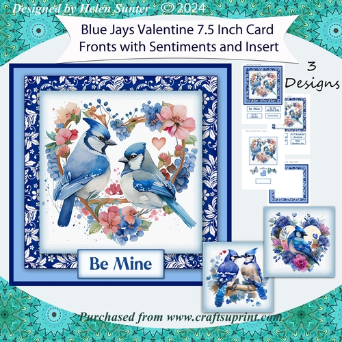 Blue Jays Valentines Day Card Fronts with Insert and Sentiments and 3 ...