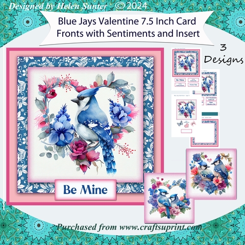 Blue Jays Valentines Day Card Fronts with Insert and Sentiments and 3 Toppers - Pink