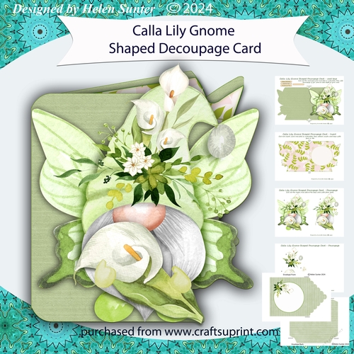 Calla Lily Gnome Shaped 3D Decoupage Card with Insert and Envelope