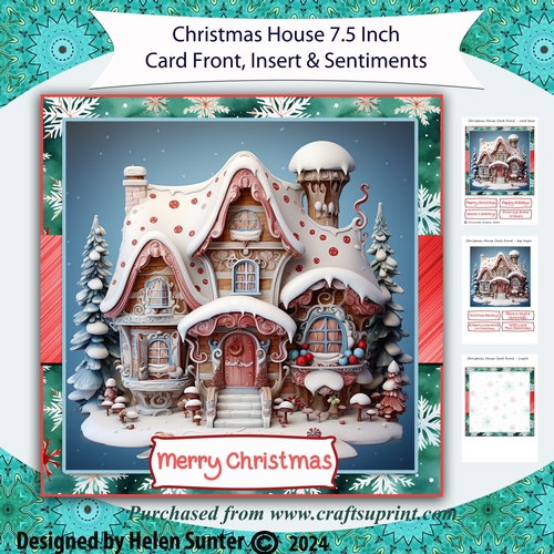 Christmas House 7.5 Inch Card Front with Insert and Sentiments 