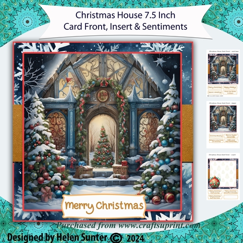 Christmas House 7.5 Inch Card Front with Insert and Sentiments 