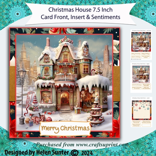 Christmas House 7.5 Inch Card Front with Insert and Sentiments 