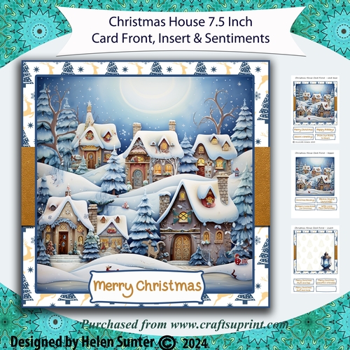 Christmas House 7.5 Inch Card Front with Insert and Sentiments 