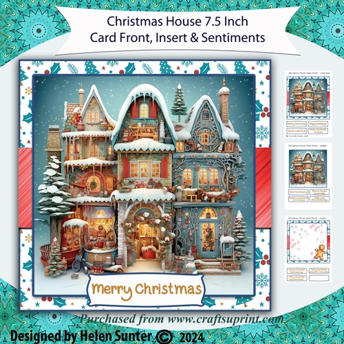 Christmas House 7.5 Inch Card Front with Insert and Sentiments 