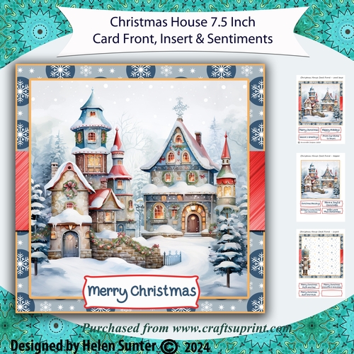 Christmas House 7.5 Inch Card Front with Insert and Sentiments 