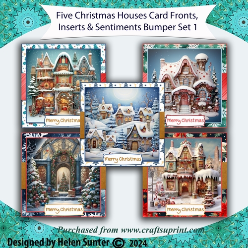 Christmas Houses 7.5 Inch Card Front with Insert and Sentiments Bumper Set 1