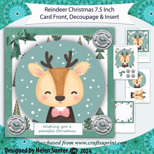 Cute Reindeer 7.5 Inch Christmas Card Front with Decoupage and Insert  4