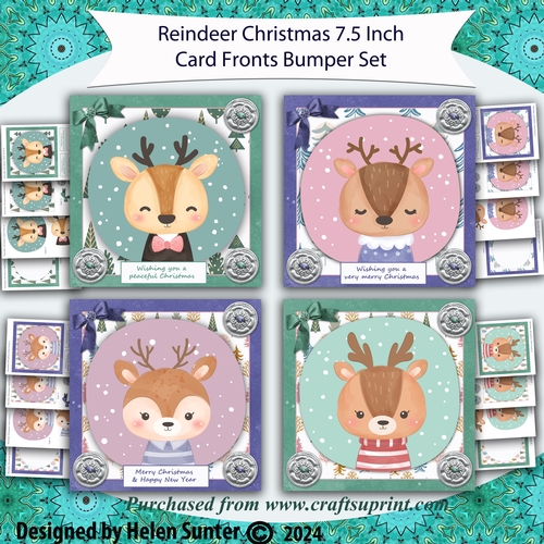 Four Christmas Reindeer 3D Decoupage Card Fronts with Inserts Bumper Set