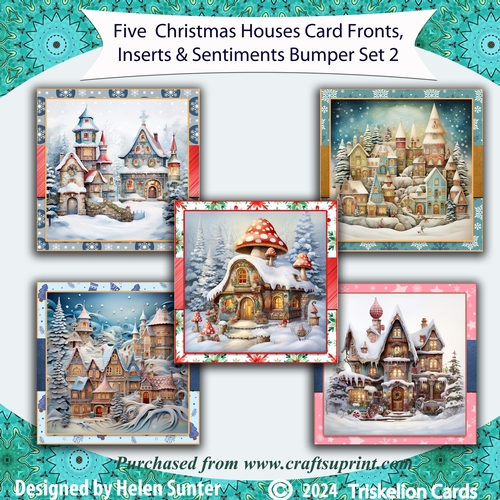 Christmas Houses 7.5 Inch Card Front with Insert and Sentiments Bumper Set 2