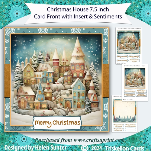 Christmas House 7.5 Inch Card Front with Insert and Sentiments