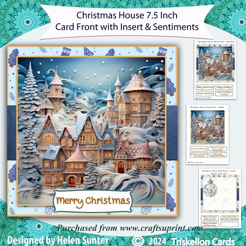 Christmas House 7.5 Inch Card Front with Insert and Sentiments