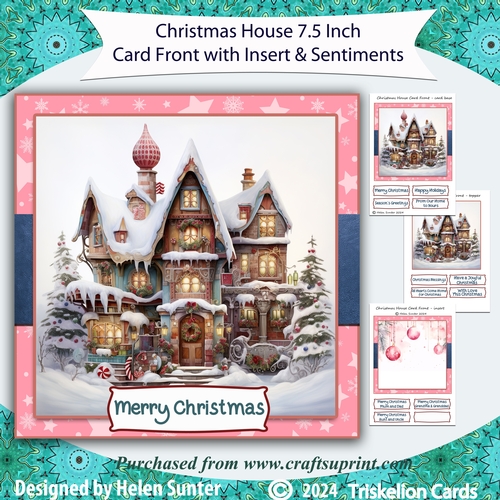 Christmas House 7.5 Inch Card Front with Insert and Sentiments