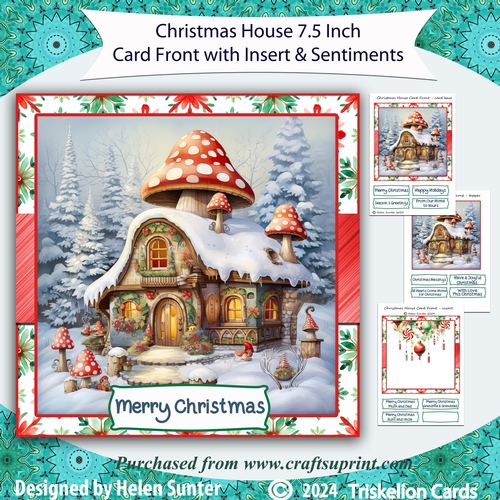 Christmas House 7.5 Inch Card Front with Insert and Sentiments