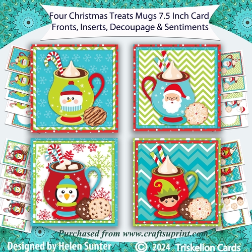 Four Christmas Treats Hot Chocolate Mugs Card Fronts Bumper Set