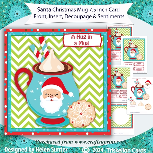 Santa Christmas Treats Mug 3D Decoupage Card Front with Insert and Sentiments