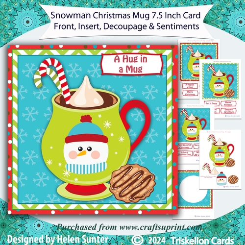 Snowman Christmas Treats Mug 3D Decoupage Card Front with Insert and Sentiments