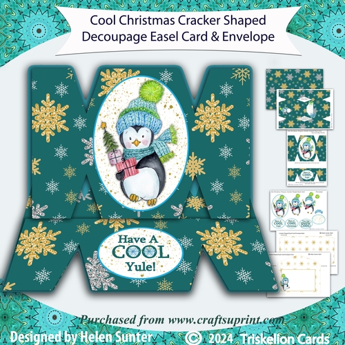 Cool Christmas Penguin Cracker Shaped Easel Card