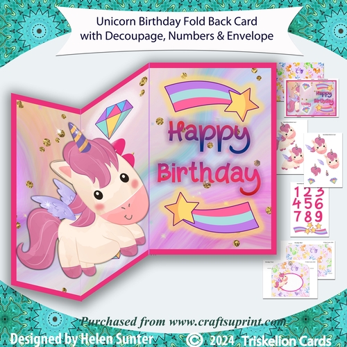 Unicorn Birthday 3D Decoupage Fold Back Card with Numbers