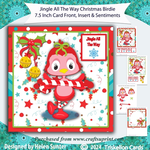 Jingle All The Way Birdie Christmas Card Front and Insert