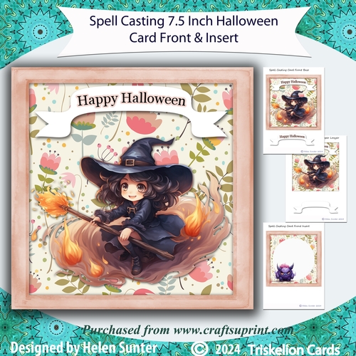 Spell Casting 7.5 Inch Halloween Card Front and Insert