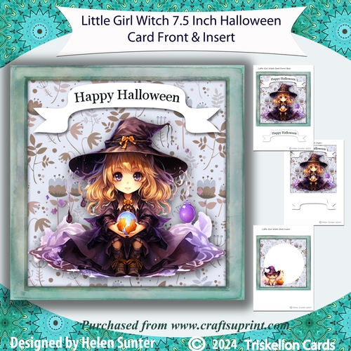 Little Girl Witch 7.5 Inch Halloween Card Front and Insert