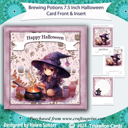 Brewing Potions Witch 7.5 Inch Halloween Card Front and Insert