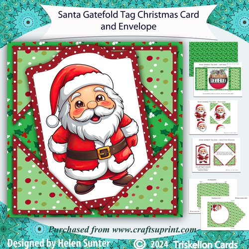 Santa Gatefold Tag Christmas Card and Envelope