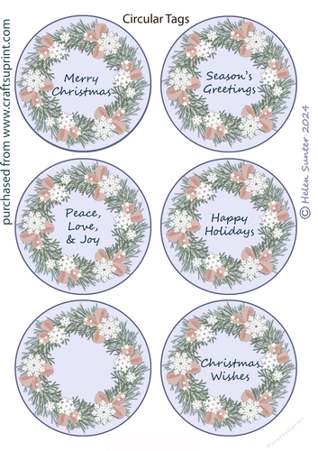 Snowflake Wreath Circular Christmas Gift Tags or Toppers