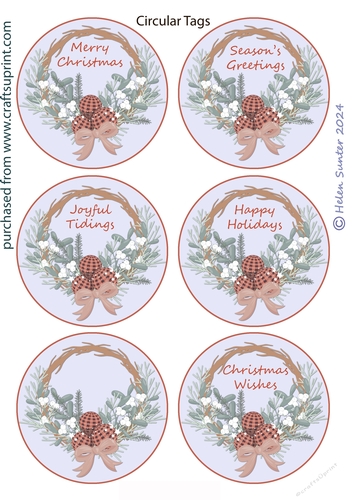 Mistletoe Wreath Circular Christmas Gift Tags or Toppers