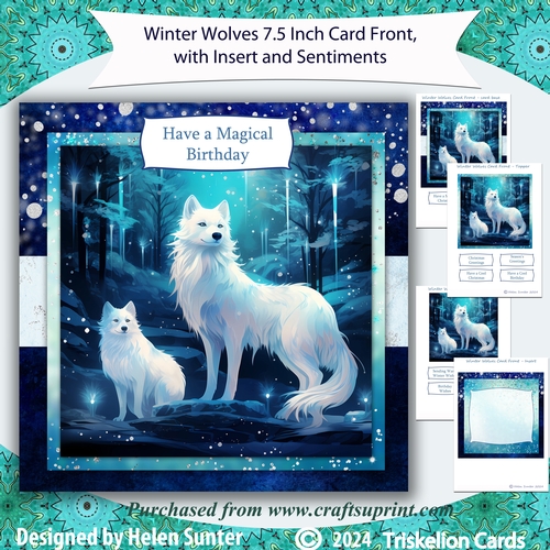 Winter Wolves 7.5 Inch Card Front and Insert with Sentiments for Christmas and Birthday etc.