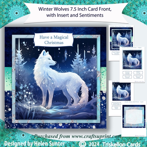 Winter Wolves 7.5 Inch Card Front and Insert with Sentiments for Christmas and Birthday etc.