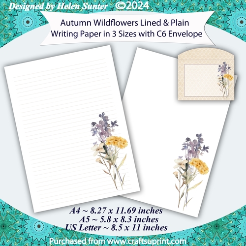 Autumn Wildflower Stationery, Lined & Unlined Writing Paper, A4 A5 US Letter Size, Note Paper