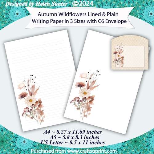 Autumn Wildflower Stationery, Lined & Unlined Writing Paper, A4 A5 US Letter Size, Note Paper Set 2