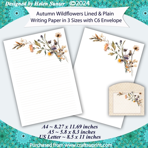 Autumn Wildflower Stationery, Lined & Unlined Writing Paper, A4 A5 US Letter Size, Note Paper Set 3