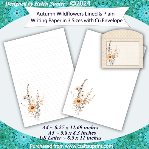 Autumn Wildflower Stationery, Lined & Unlined Writing Paper, A4 A5 US Letter Size, Note Paper Set 6