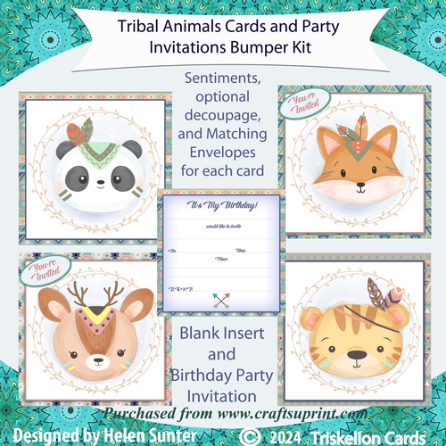 Four Tribal Animals Cards and Party Invitations Bumper Kit