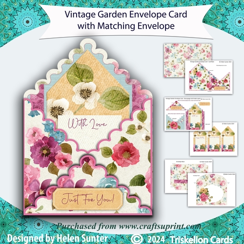 Vintage Garden Envelope Shaped Card with Matching Envelope