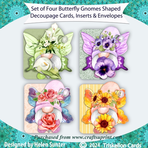 Butterfly Gnomes and Flowers Shaped Decoupage Cards Bumper Kit