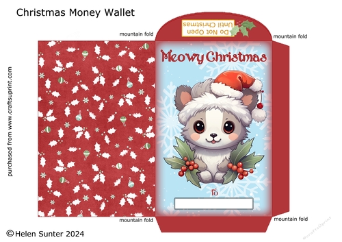 Christmas Cat Money Wallet / Envelope Meowy Christmas
