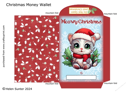 Christmas Cat Money Wallet / Envelope Meowy Christmas