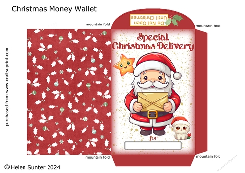 Christmas Santa and Cat Wallet / Envelope 