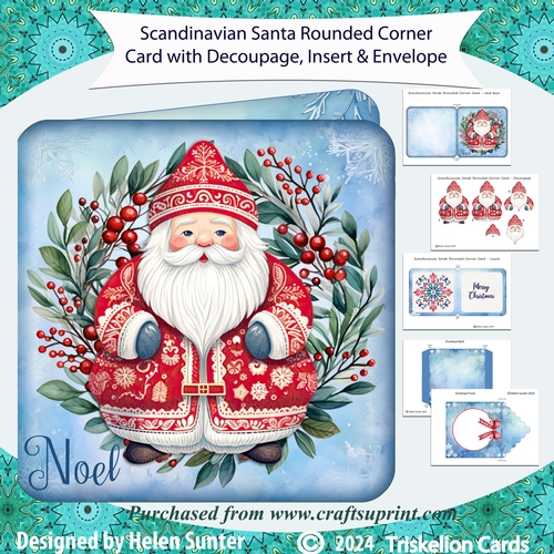 Scandinavian Santa Rounded Corner Card with Insert and Envelope