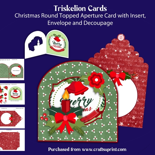 Christmas Round Topped Aperture Card with Insert, Envelope and Decoupage Layers