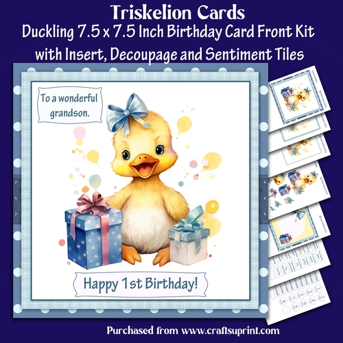 Duckling 7.5 x 7.5 Inch Birthday Card Front with Insert, Decoupage and Sentiment Tiles