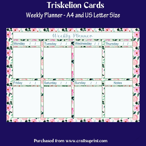 A4 Weekly Planner with Pink Floral Background