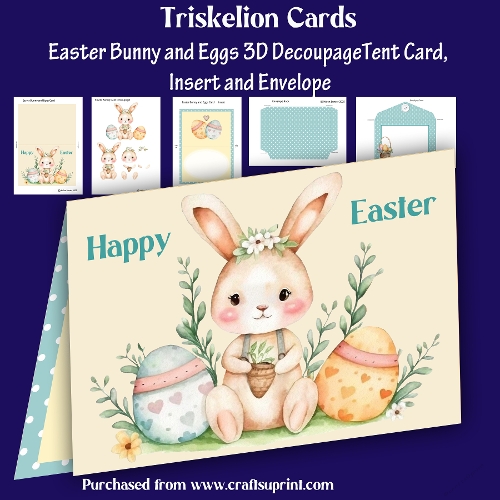Easter Bunny and Eggs Decoupage Tent Card with Insert and Envelope